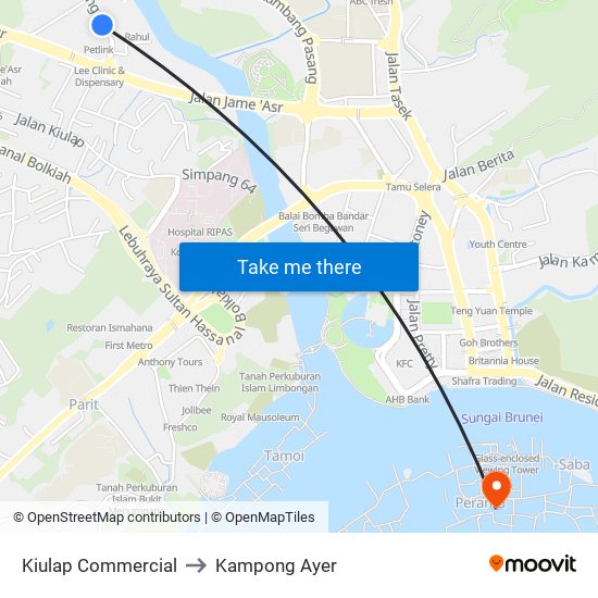 Kiulap Commercial to Kampong Ayer map