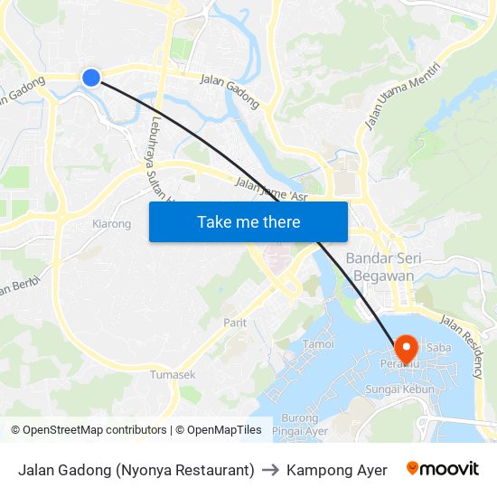 Jalan Gadong (Nyonya Restaurant) to Kampong Ayer map
