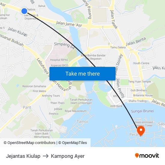 Jejantas Kiulap to Kampong Ayer map