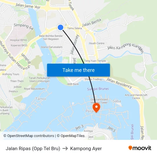 Jalan Ripas (Opp Tel Bru) to Kampong Ayer map