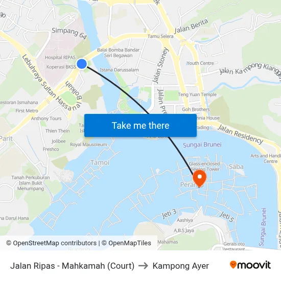Jalan Ripas - Mahkamah (Court) to Kampong Ayer map