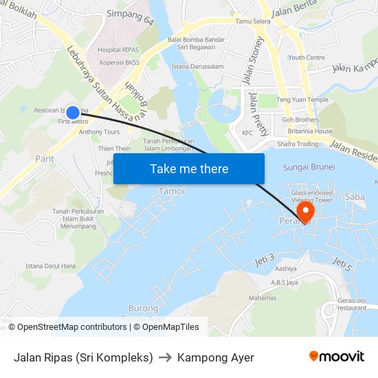 Jalan Ripas (Sri Kompleks) to Kampong Ayer map