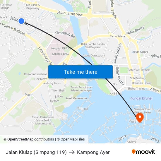 Jalan Kiulap (Simpang 119) to Kampong Ayer map