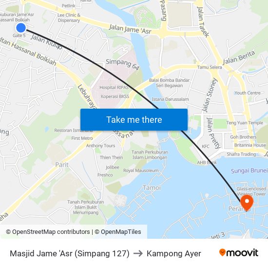 Masjid Jame 'Asr (Simpang 127) to Kampong Ayer map