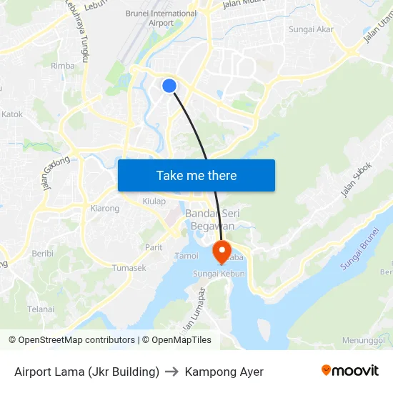 Airport Lama (Jkr Building) to Kampong Ayer map