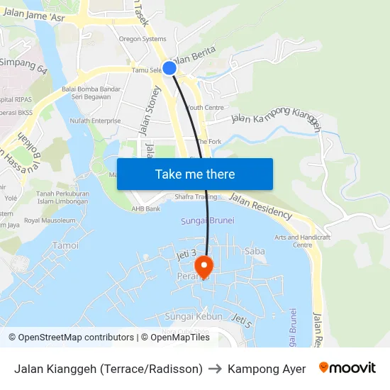 Jalan Kianggeh (Terrace/Radisson) to Kampong Ayer map