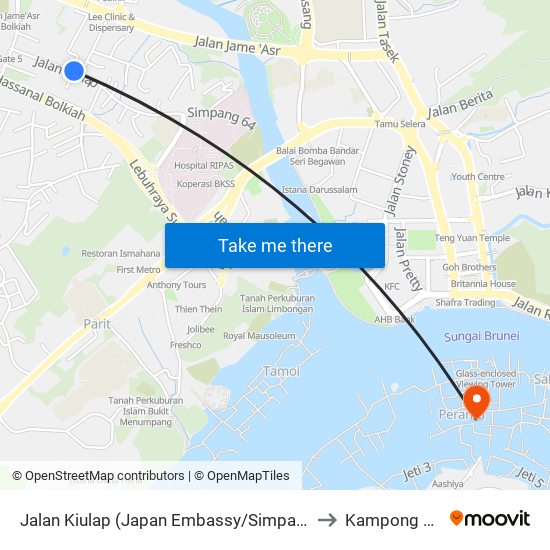 Jalan Kiulap (Japan Embassy/Simpang 122) to Kampong Ayer map