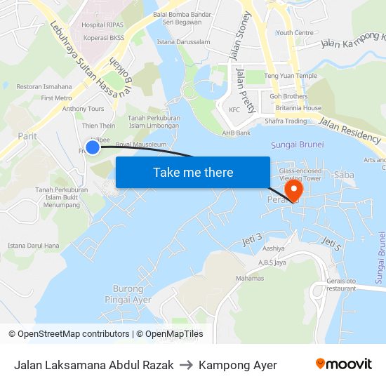 Jalan Laksamana Abdul Razak to Kampong Ayer map