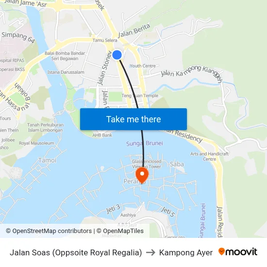 Jalan Soas (Oppsoite Royal Regalia) to Kampong Ayer map