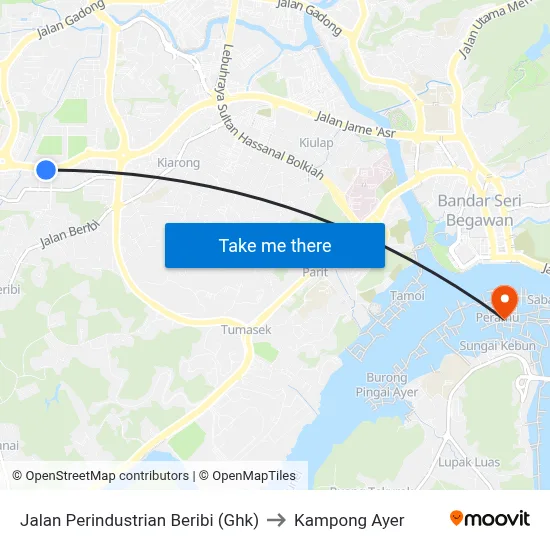 Jalan Perindustrian Beribi (Ghk) to Kampong Ayer map