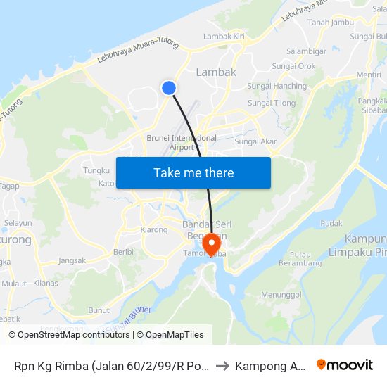 Rpn  Kg Rimba (Jalan 60/2/99/R Point) to Kampong Ayer map