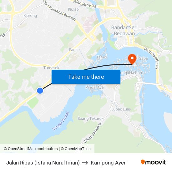 Jalan Ripas (Istana Nurul Iman) to Kampong Ayer map