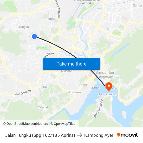 Jalan Tungku (Spg 162/185 Aprina) to Kampong Ayer map