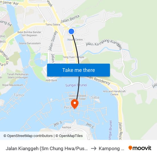 Jalan Kianggeh (Sm Chung Hwa/Pusat Belia) to Kampong Ayer map