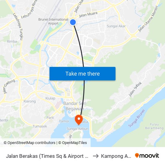 Jalan Berakas (Times Sq & Airport Mall) to Kampong Ayer map