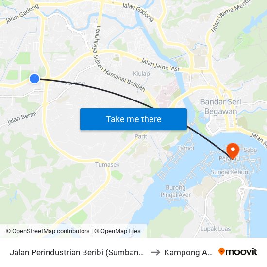 Jalan Perindustrian Beribi (Sumbangsih) to Kampong Ayer map