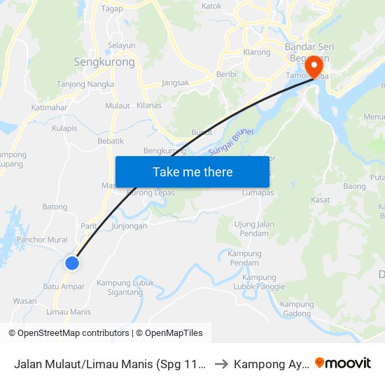 Jalan Mulaut/Limau Manis (Spg 1159) to Kampong Ayer map