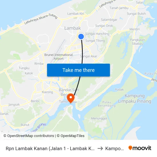 Rpn Lambak Kanan (Jalan 1 - Lambak Kanan Religious School) to Kampong Ayer map