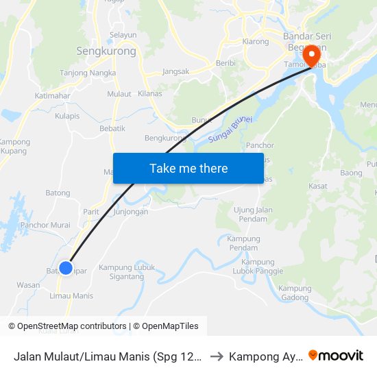 Jalan Mulaut/Limau Manis (Spg 1275) to Kampong Ayer map