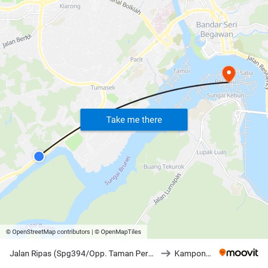 Jalan Ripas (Spg394/Opp. Taman Persiaran Damuan) to Kampong Ayer map