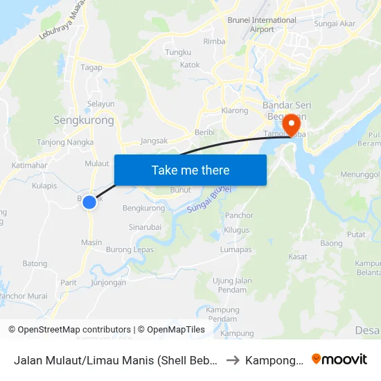 Jalan Mulaut/Limau Manis (Shell Bebatik Kilanas) to Kampong Ayer map