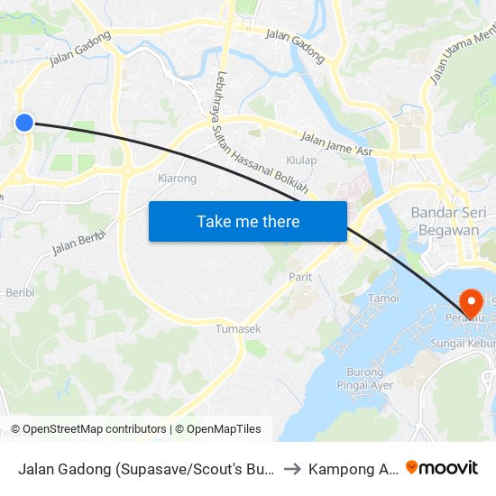 Jalan Gadong (Supasave/Scout's Building) to Kampong Ayer map