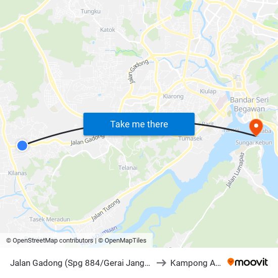 Jalan Gadong (Spg 884/Gerai Jangsak) to Kampong Ayer map