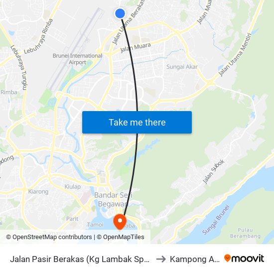 Jalan Pasir Berakas (Kg Lambak Spg 161) to Kampong Ayer map