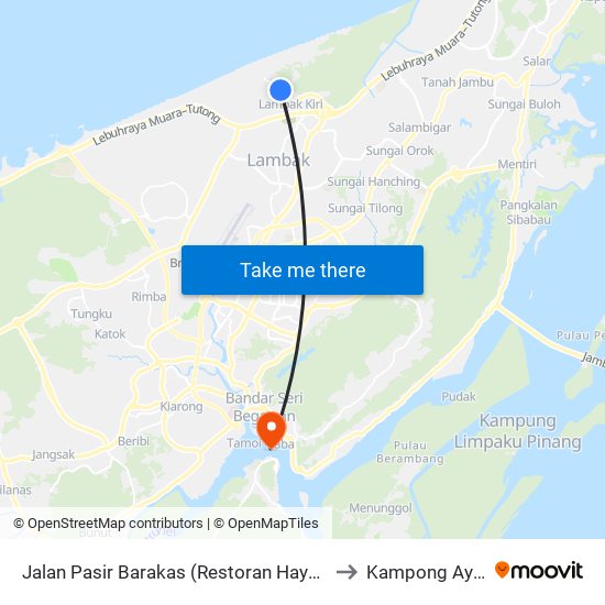 Jalan Pasir Barakas (Restoran Hayati) to Kampong Ayer map