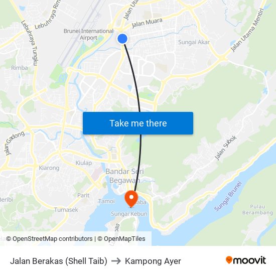 Jalan Berakas (Shell Taib) to Kampong Ayer map