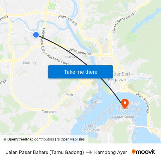 Jalan Pasar Baharu (Tamu Gadong) to Kampong Ayer map