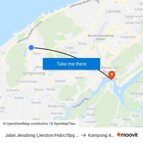 Jalan Jerudong (Jeruton/Hsbc/Spg 428) to Kampong Ayer map