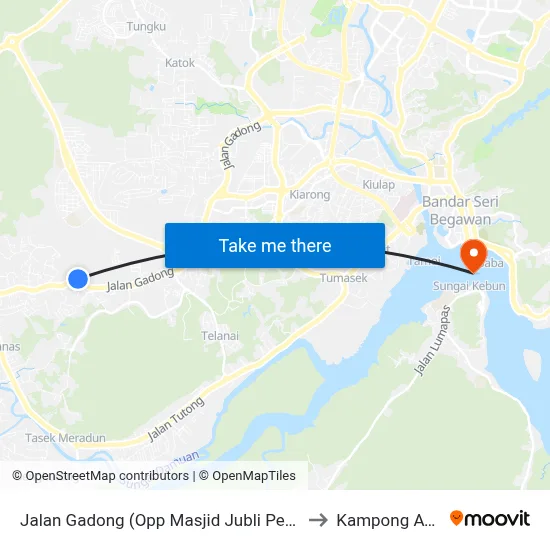 Jalan Gadong (Opp Masjid Jubli Perak) to Kampong Ayer map