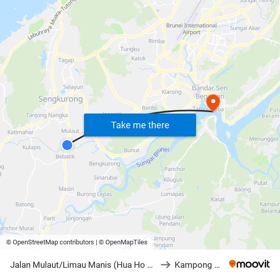 Jalan Mulaut/Limau Manis (Hua Ho Mulaut) to Kampong Ayer map