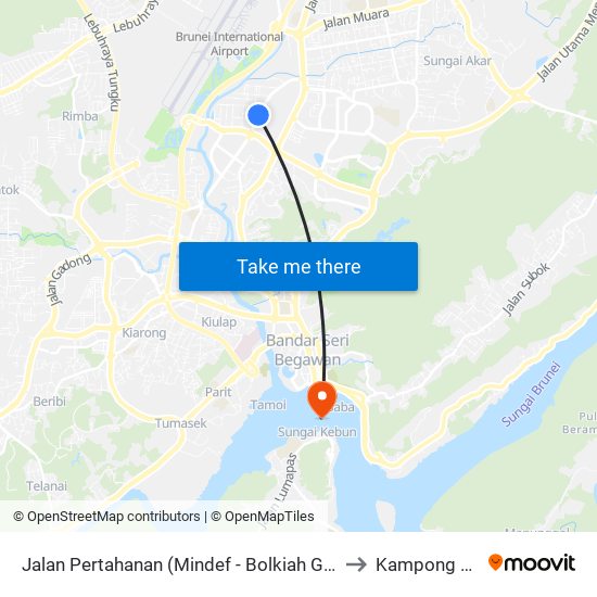 Jalan Pertahanan (Mindef - Bolkiah Garisson) to Kampong Ayer map