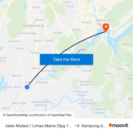 Jalan Mulaut / Limau Manis (Spg 1043) to Kampong Ayer map