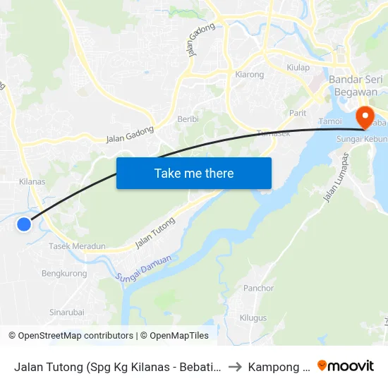 Jalan Tutong (Spg Kg Kilanas - Bebatis/Al Azim) to Kampong Ayer map