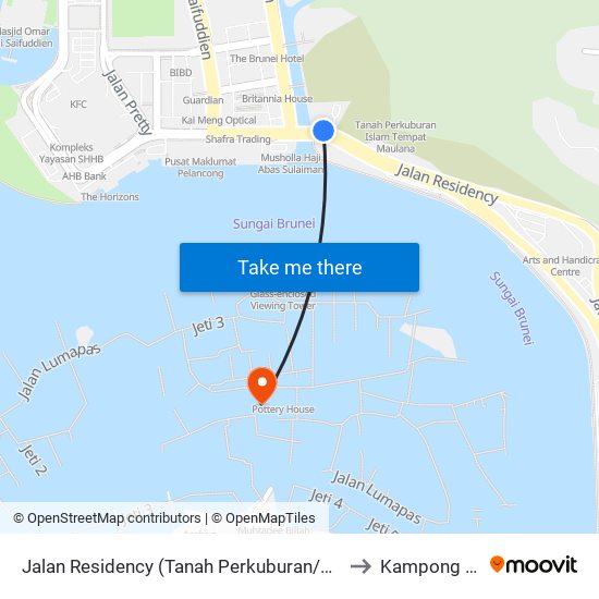 Jalan Residency (Tanah Perkuburan/Cemetery) to Kampong Ayer map