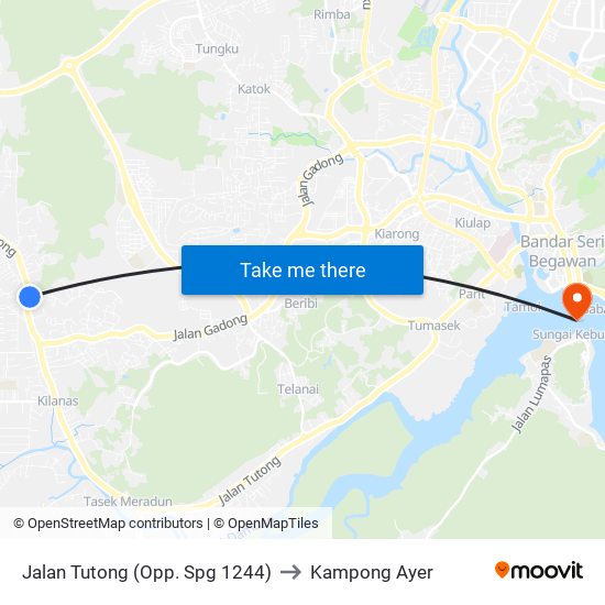 Jalan Tutong (Opp. Spg 1244) to Kampong Ayer map