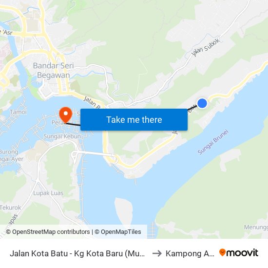 Jalan Kota Batu - Kg Kota Baru (Museum) to Kampong Ayer map