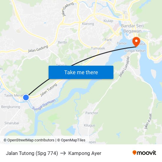 Jalan Tutong (Spg 774) to Kampong Ayer map
