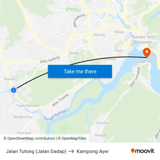 Jalan Tutong (Jalan Dadap) to Kampong Ayer map