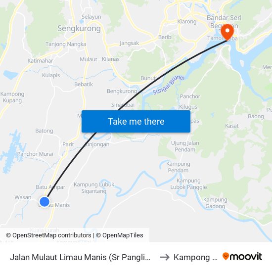 Jalan Mulaut Limau Manis (Sr Panglima Berudin) to Kampong Ayer map
