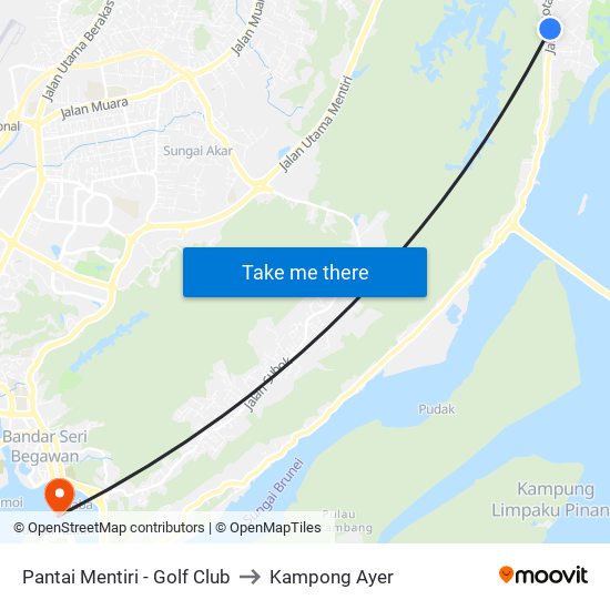 Pantai Mentiri - Golf Club to Kampong Ayer map