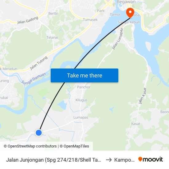 Jalan Junjongan (Spg 274/218/Shell Tasamul/Masjid Kg Lumapas) to Kampong Ayer map