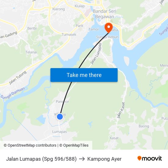 Jalan Lumapas (Spg 596/588) to Kampong Ayer map