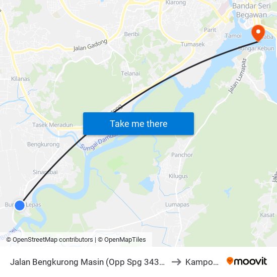 Jalan Bengkurong Masin (Opp Spg 343@Opp Kedai Quthairah) to Kampong Ayer map