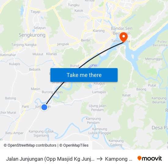 Jalan Junjungan (Opp Masjid Kg Junjongan) to Kampong Ayer map