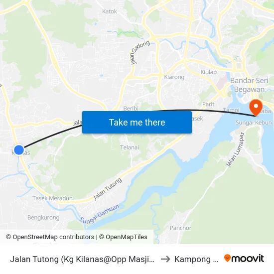 Jalan Tutong (Kg Kilanas@Opp Masjid Kilanas) to Kampong Ayer map