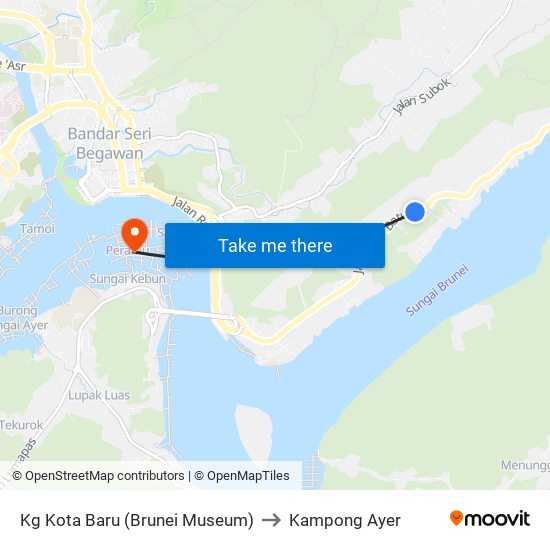 Kg Kota Baru (Brunei Museum) to Kampong Ayer map